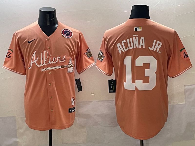 Men Atlanta Braves #13 Acuna jr Orange Five generations Joint Name 2025 Nike MLB Jersey style 6->chicago cubs->MLB Jersey